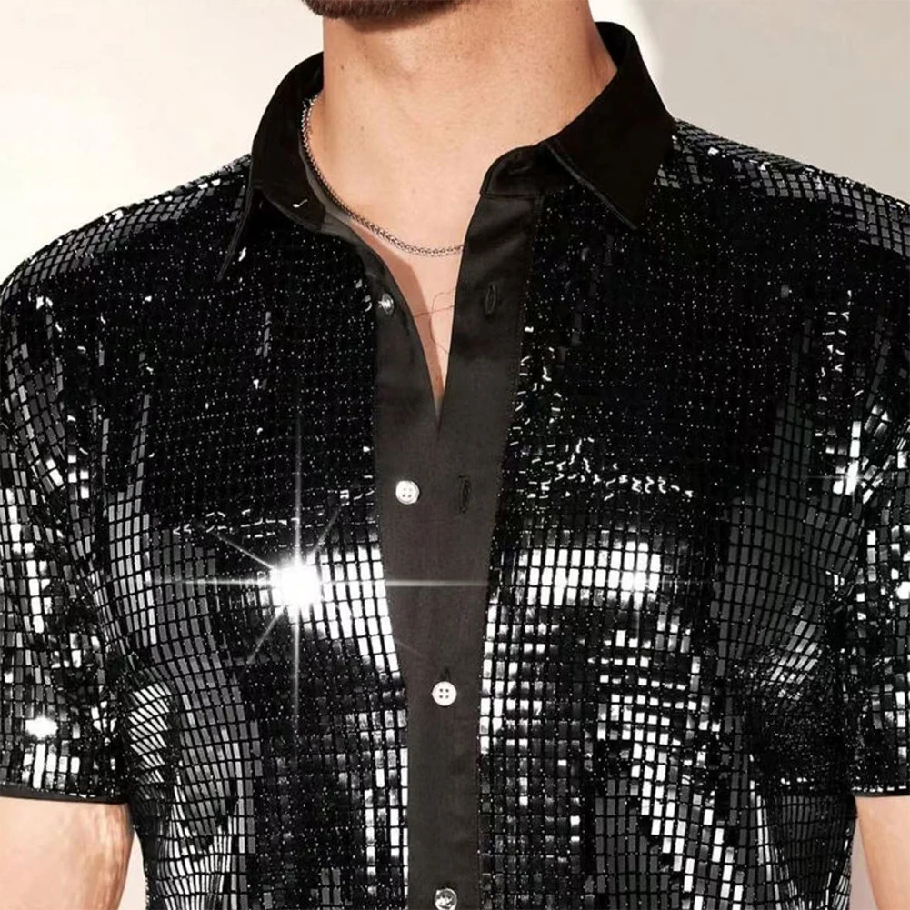Nightclub Fashion 70s Disco Shirt Short Sleeve Shirt Brand New Condition Casual Nightclub Outfit Embellished Design