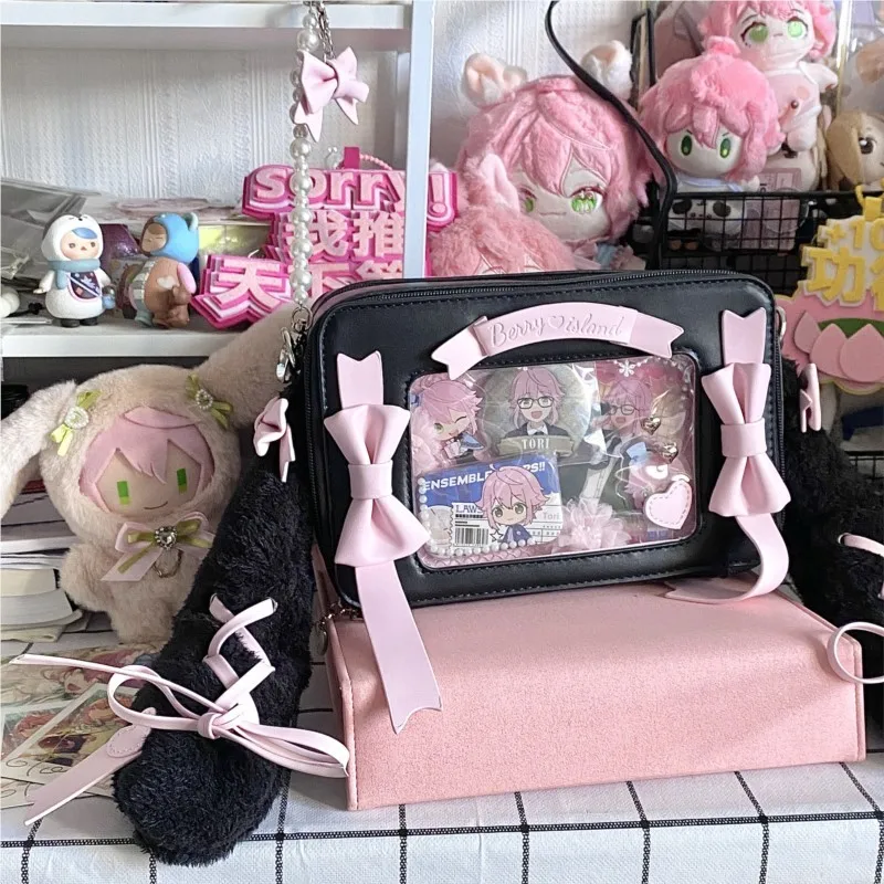 Japońska torebka z królikiem JIAERDI damskie Harajuku Kawaii przezroczyste kwadratowe torby damskie Lolita czarne torby Crossbody nowe