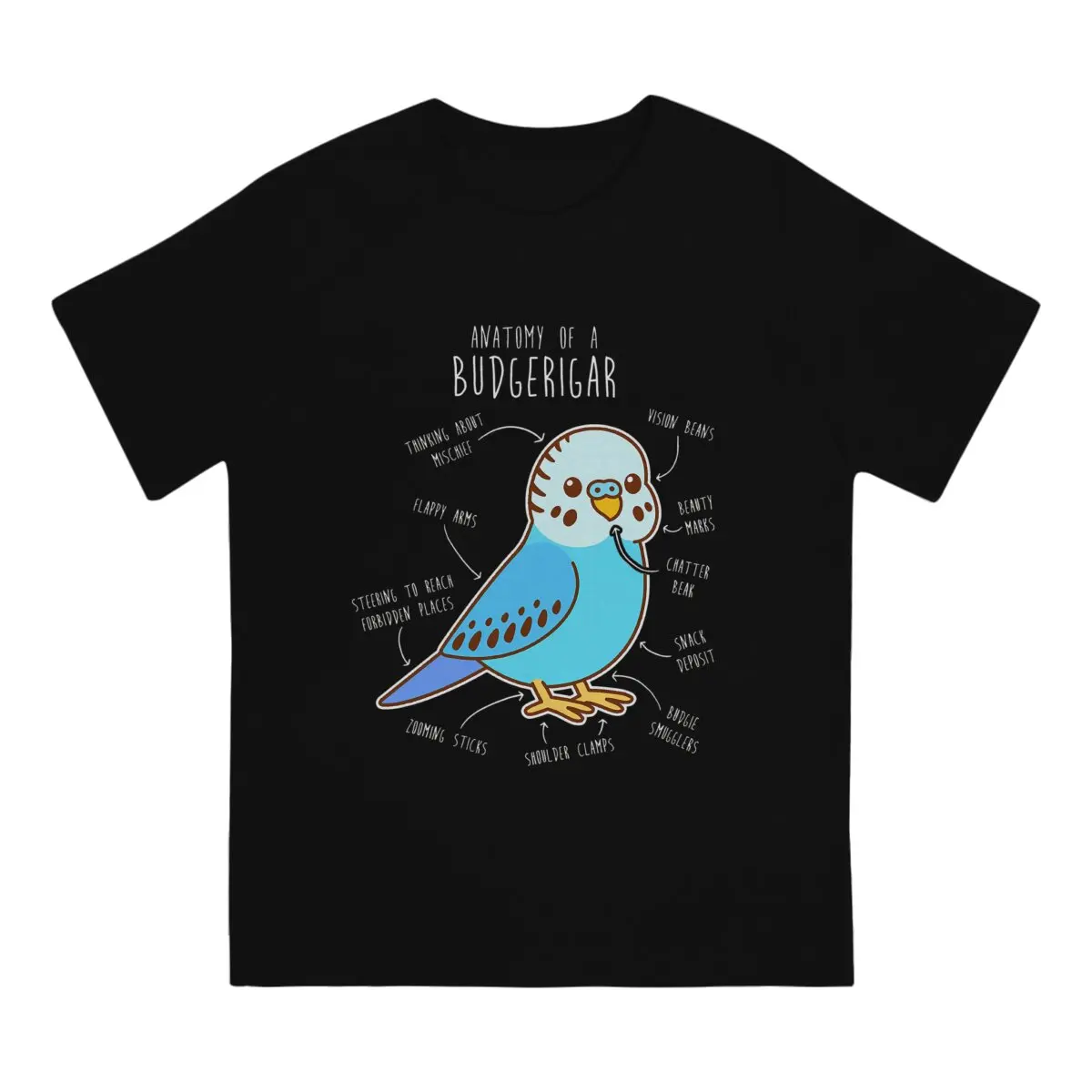 Blue Budgie Anatomy Men's T Shirts Conure Cockatiel Cool Tee Shirt Short Sleeve Crew Neck T-Shirts 100% Cotton Summer Tops