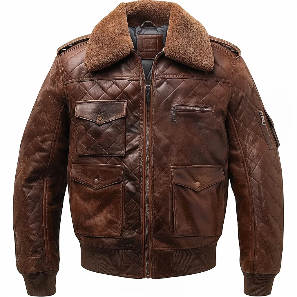 

Quilted Leather Bomber Jacket Mens Vintage Aviator