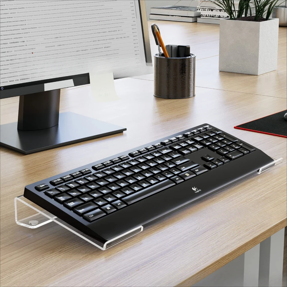 Acrylic Tilted Computer Keyboard Stand Anti Slip Ergonomic Space Saving Desk Keyboard Lifter Keyboard Tray Holder for Home Desk