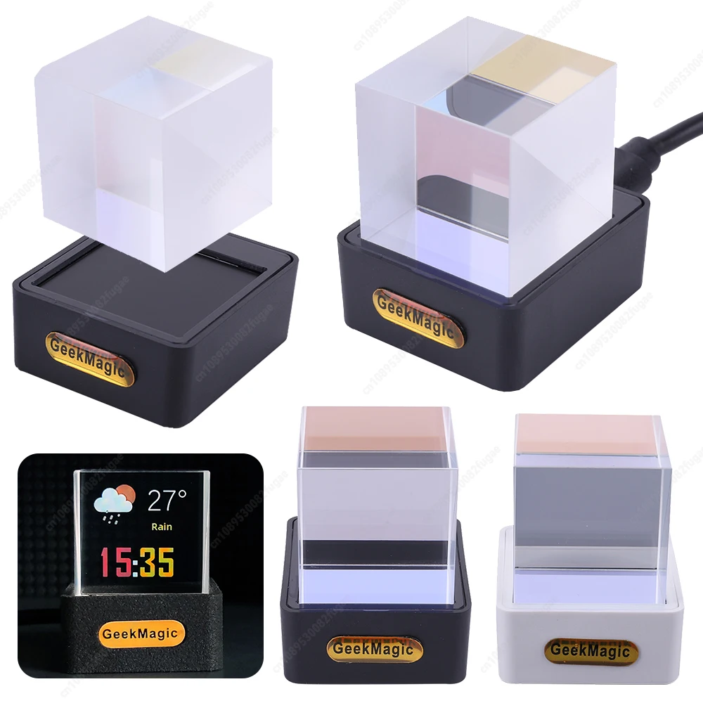 

Crystal Cube Photo Display Holographic Desktop Smart Weather Station Digital Clock with GIF Animations Album for Home Office
