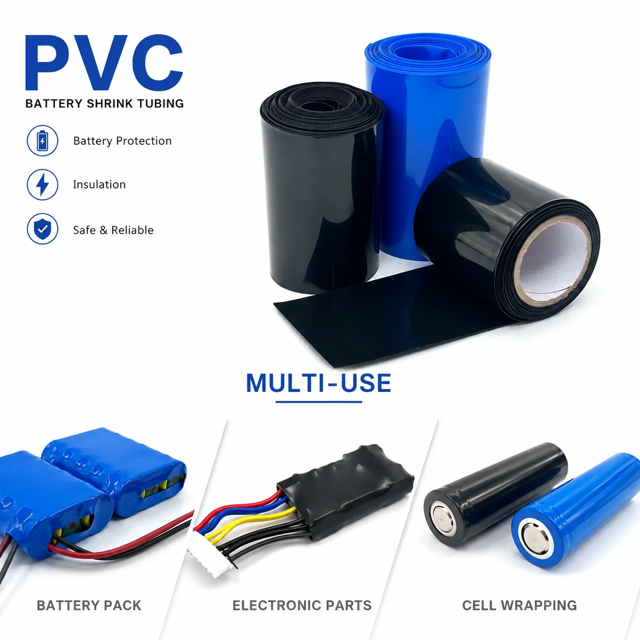 1/2/3/5M Blue&Black PVC Heat Shrink Tube Width 320~500mm Quick shrinking waterproof wear-resistant flame-retardant protective