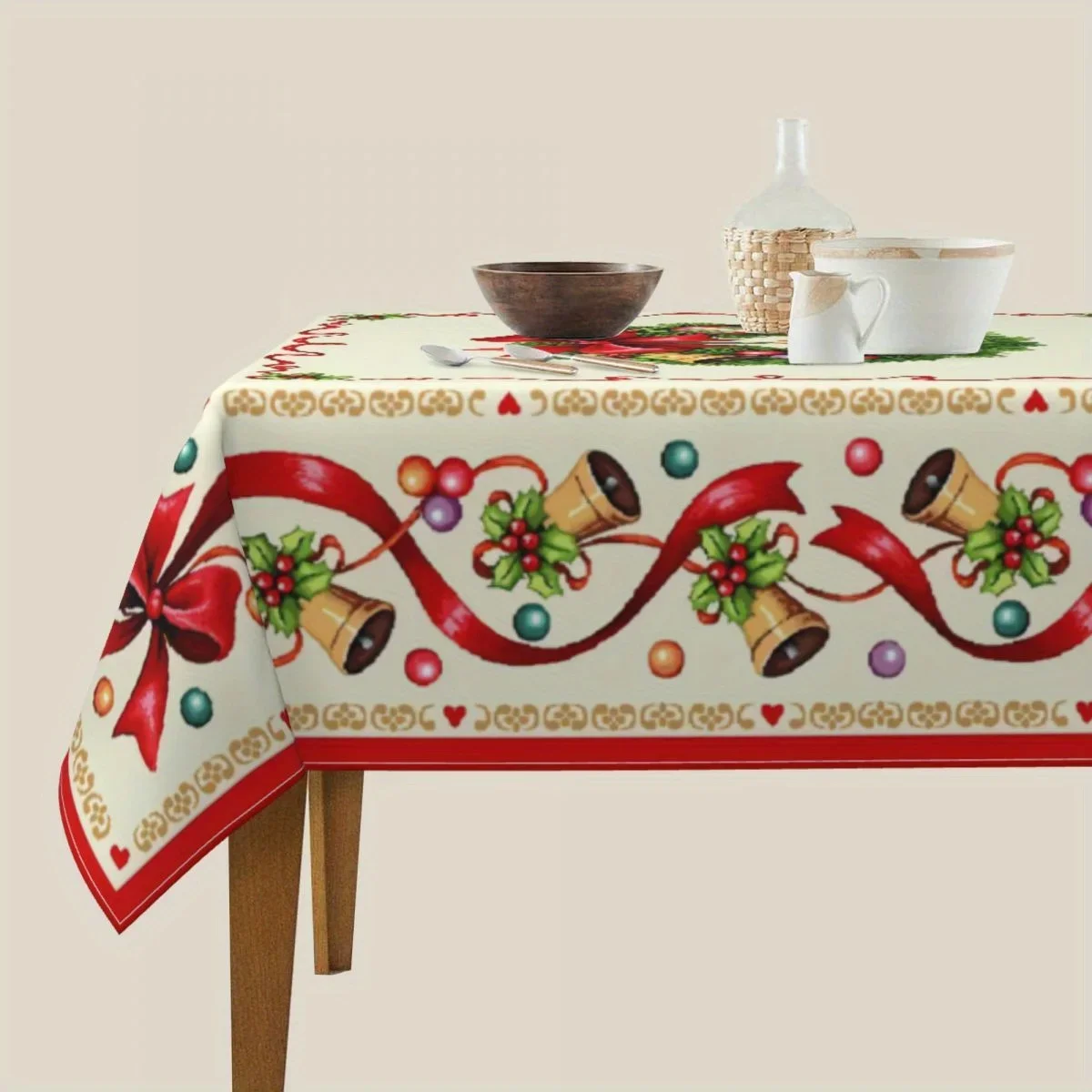 Christmas Festive Rectangle Tablecloth Dining Room Decor Waterproof Tablecloth for Table Holiday Christmas Party Decorations