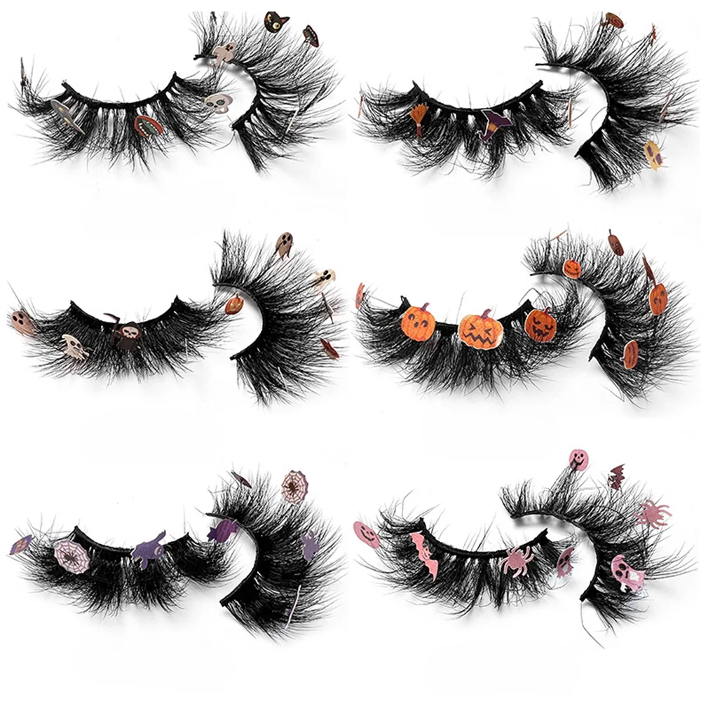 1pair False Lashes Natural Long Eyelashes 2024 Halloween Dramatic Makeup Fake Lash Party Colored Lashes for Cosplay Halloween