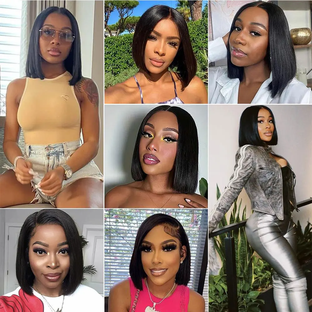 Wear and Go Glueless Bob Wigs Human Hair Pre Plucked Straight Short 180 Density 4x4 HD Lace Closure Wig Human Hair Natural Black