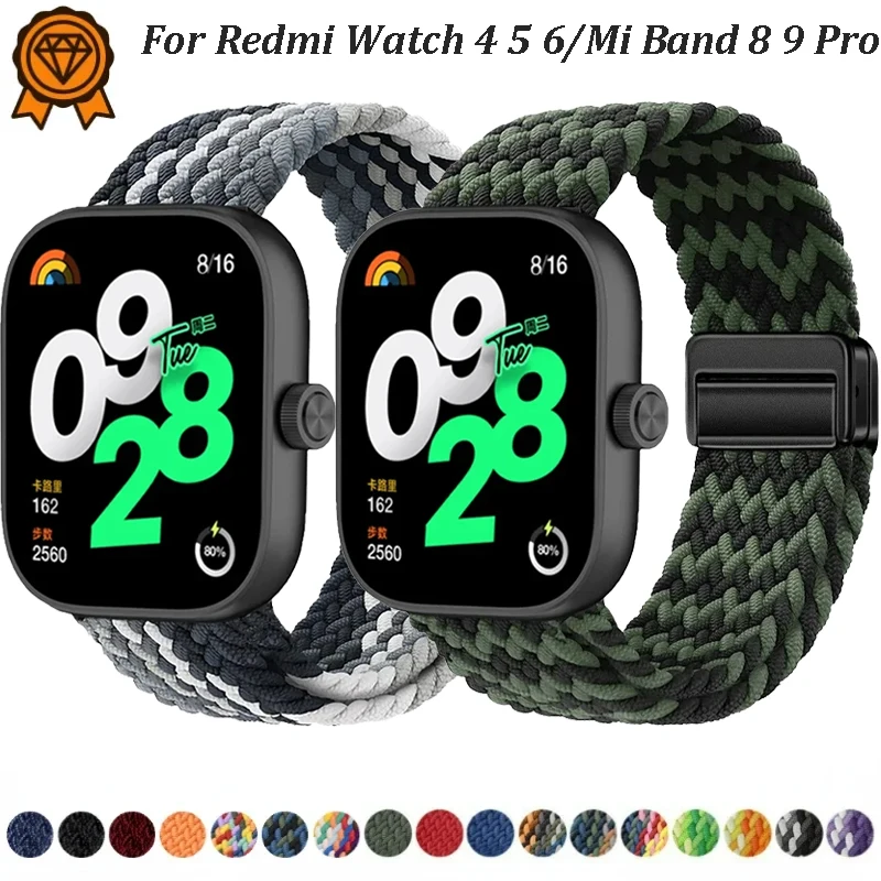 Nylon-Schlaufenarmband für Redmi Watch 4, 5, 6, geflochtener Magnetverschluss, bequemes Armband für Xiaomi Band 8, 9, Pro, verstellbares Armband