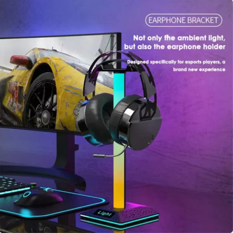 New RGB Gaming Headphone Stand Dual USB Port Touch Control Strip Light Desk Gaming Headset Holder Hanger Earphone Accessories