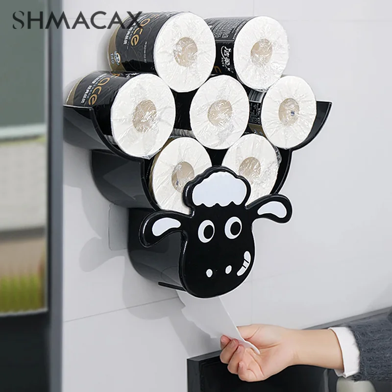 Wall Mounted Paper Holder Sheep Funny Animal Toilet Paper Storage Organizer Bathroom Decor Shelf For Bathroom Kitchen