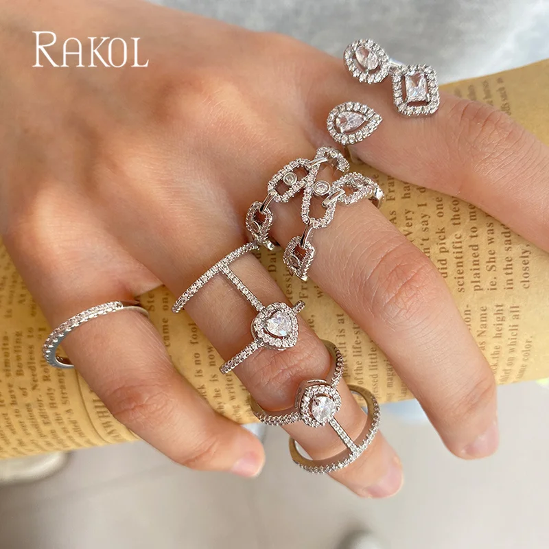 RAKOL Fashion Geometric Cubic Zirconia Open Rings for Women Fashion Square Adjustable Ring Anniversary Party Jewelry Gift