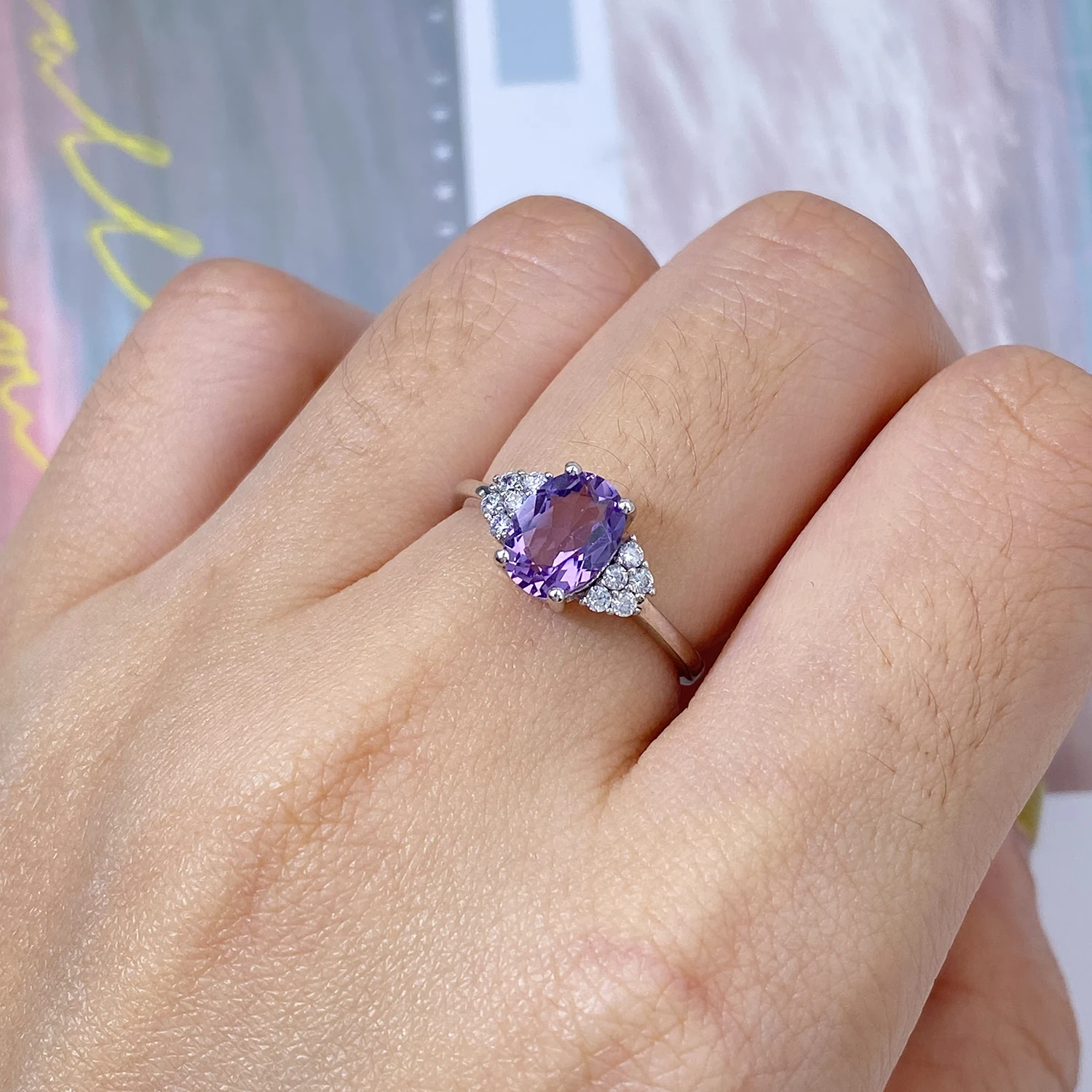 

SILE Fine Jewelry Natural Purple Amethyst Engagement Rings Women Adjustable Sterling Silver 925 Ring Wedding Party Dating Rings