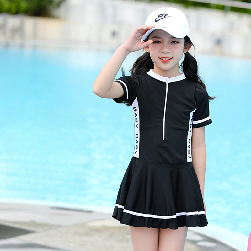 

Girls Swimsuit Beach Sport Skirt Boxers Two-piece Swimming Suit Short Sleeve Swim Dress Bathing Suit for Kids Girls 5-8 Years