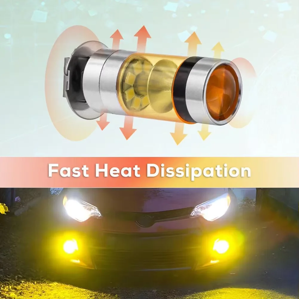 Car LED Headlight H3 Fog Light Driving Lamp Bulb Kit 4300K Yellow Color 100W For DRL Fog Light Lamp Replacement Super Bright