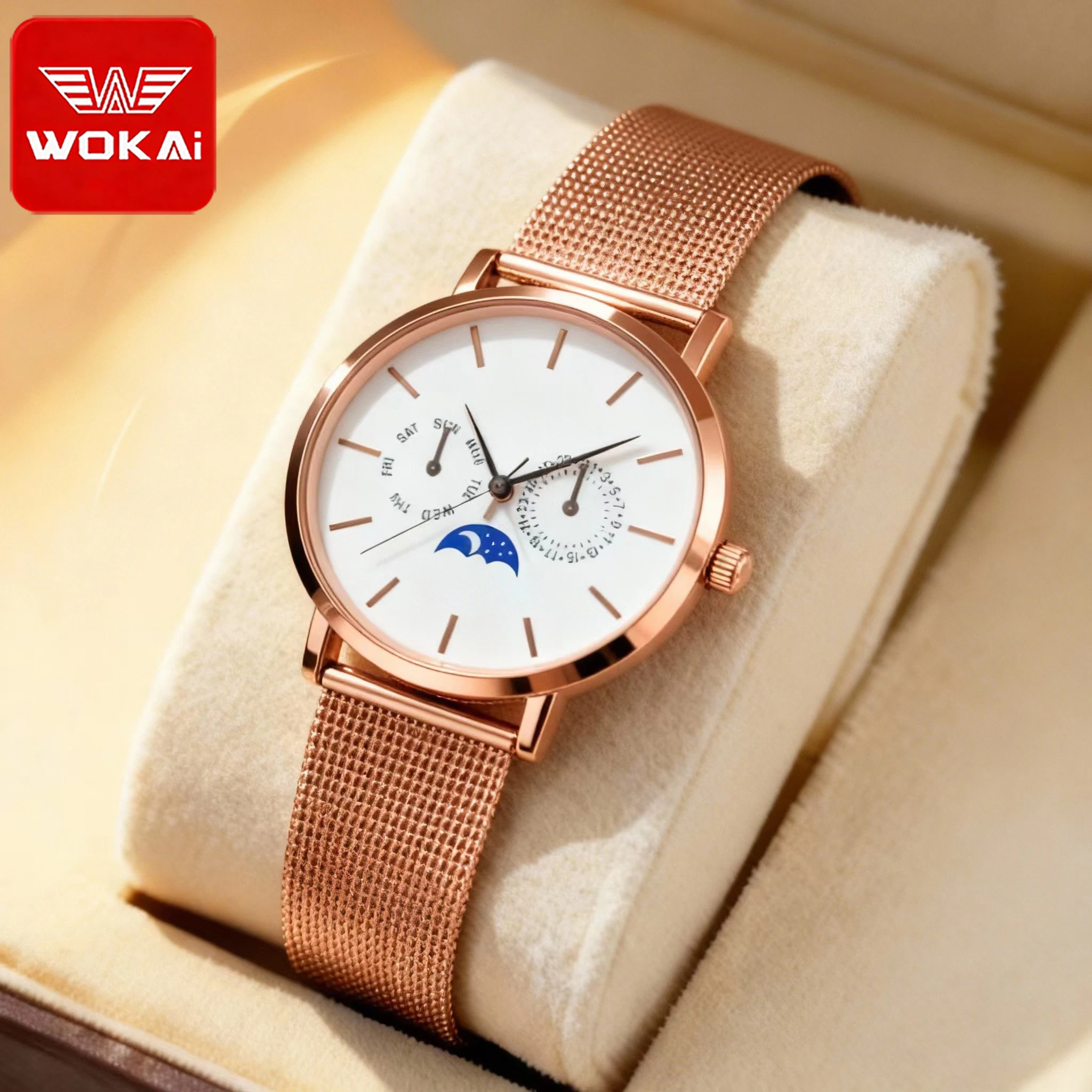 WOKAI Nam Cao Cấp Giải Trí Dây Đồng Hồ Thạch Anh Dây Dạ Quang Chống Thấm Nước Kinh Doanh Đồng Hồ Chống Thấm Nước Phong Cách Đơn Giản Thời Trang