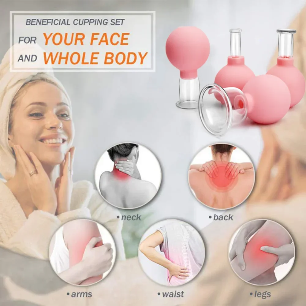 

4PCS Face Skin Lifting Anti-Wrinkle Cupping Therapy Facial Medical Massage Tools Face Massage Rubber Vacuum Cupping Body Cups