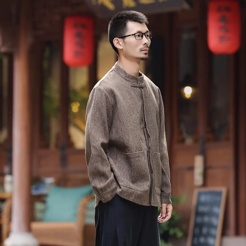 

Молодежная китайская шерстяная куртка в стиле ретро для мужчин с дизайном на пуговицах, осенне-зимняя верхняя одежда с прямым подолом, длинный све