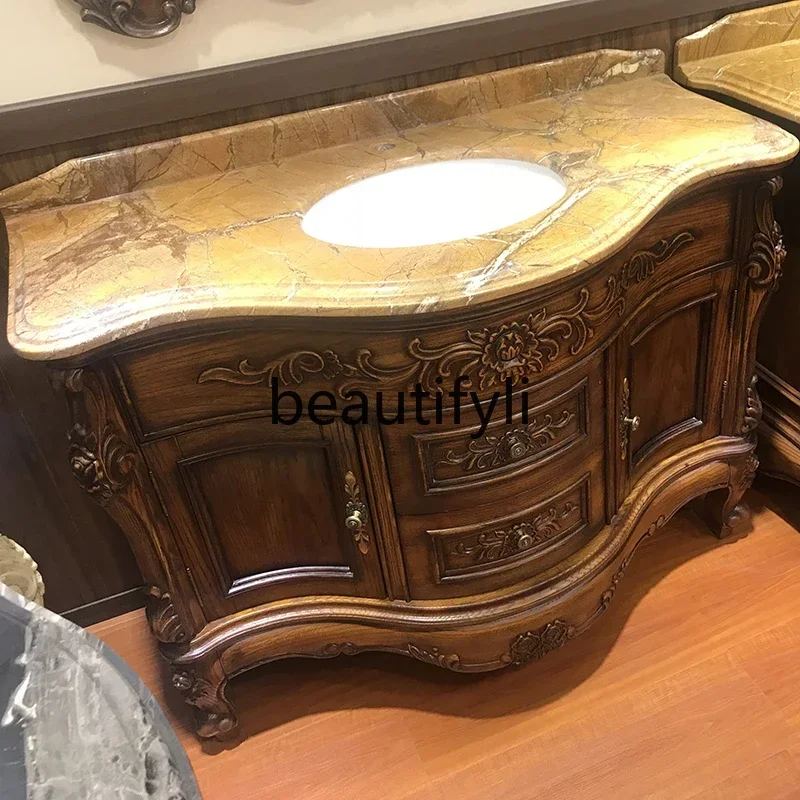 

ss25 European bathroom cabinet Antique bathroom cabinet Solid wood washbasin Floor-to-ceiling washstand Oak bathroom cabinet
