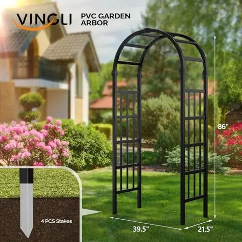 Vinyl Garden Arbor, PVC Wedding Arch for Ceremony Party, Garden Trellis for Climbing Plants Outdoor, Arch Backdrop