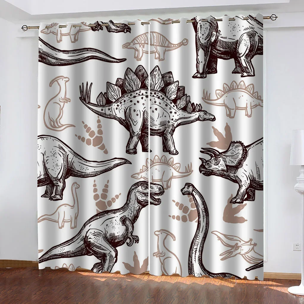

HUANZHUANG Curtains For Bedroom Patterned Black And White Cartoon Dinosaur Curtains Blackout For Living Room 3D Print Patterned