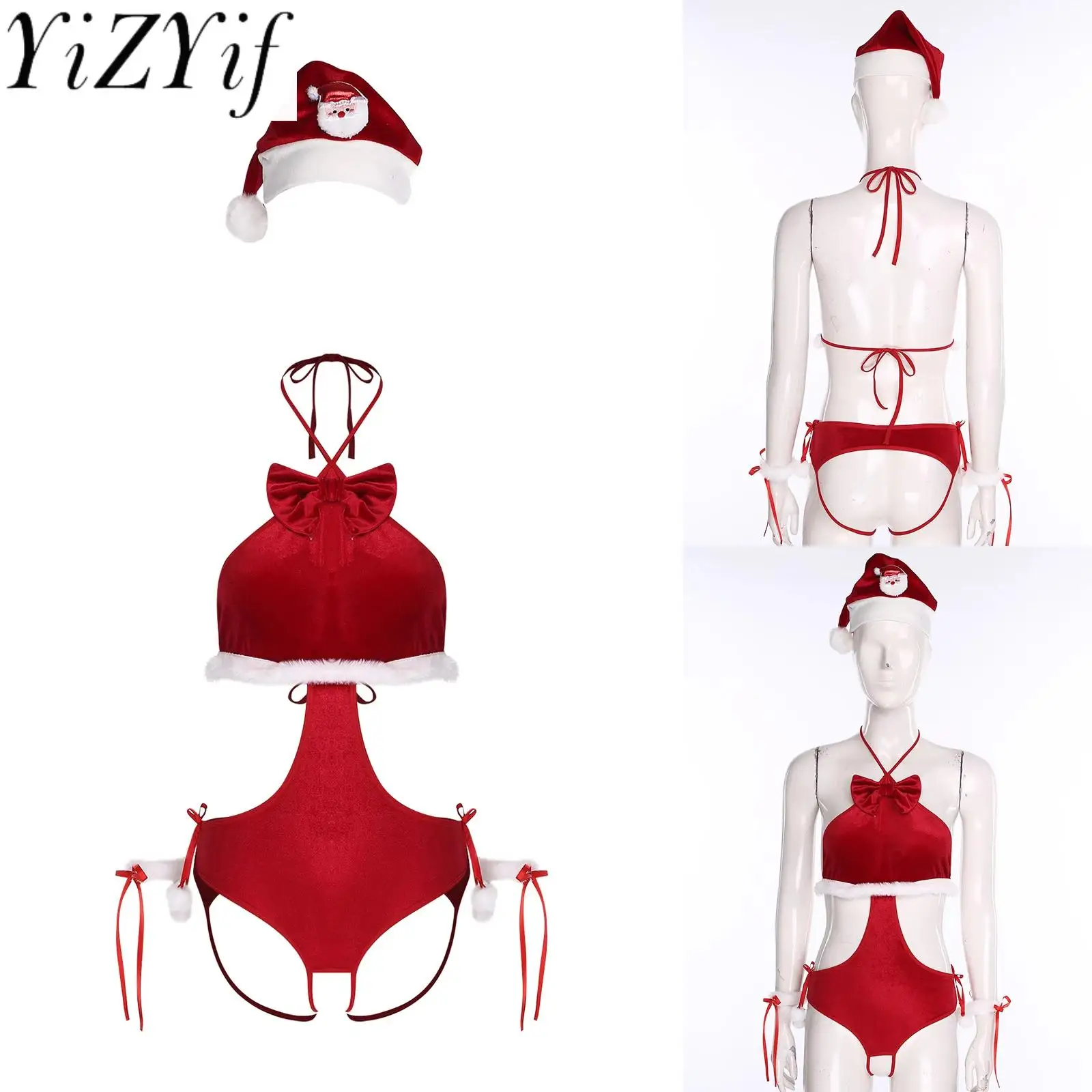 

Women Christmas Lingerie Role Play Temptation Teddies Alluring Open Butt Backless Mrs Santa Couple's Dating Flirting Nightwear