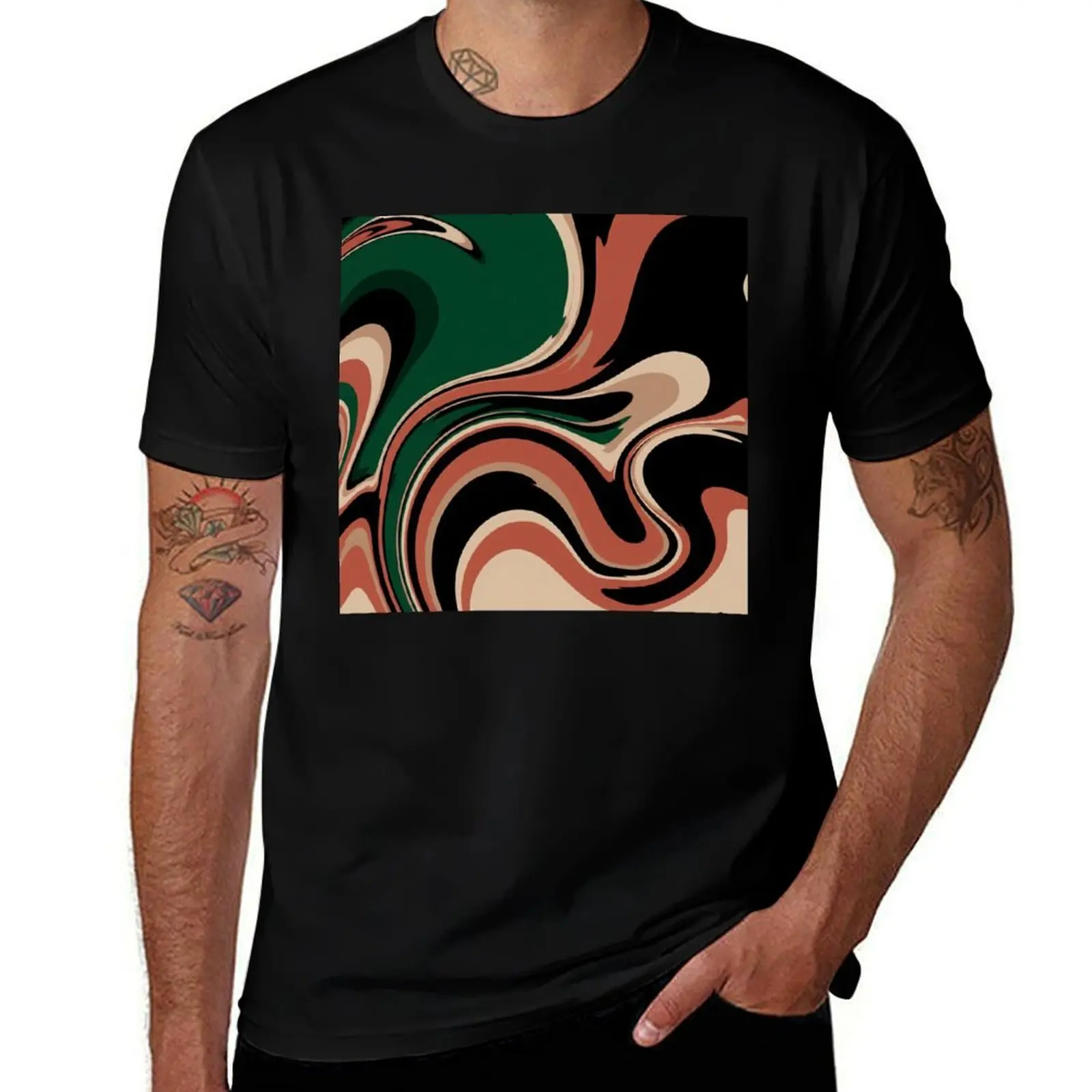 

Abstract Swirl in Earthy Tones and Black T-Shirt aesthetic clothes shirts graphic tees hippie clothes mens cotton t shirts