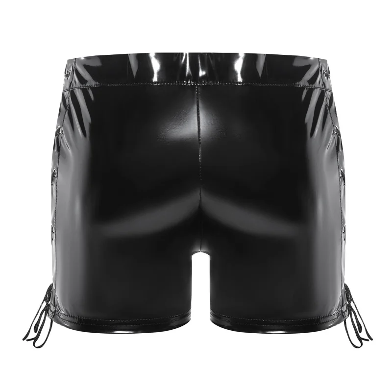 Cross-Border Products MenPVCGlossy Leather Boxer Shorts Sexy Zipper Crotchless Leather Shorts Accurate Size