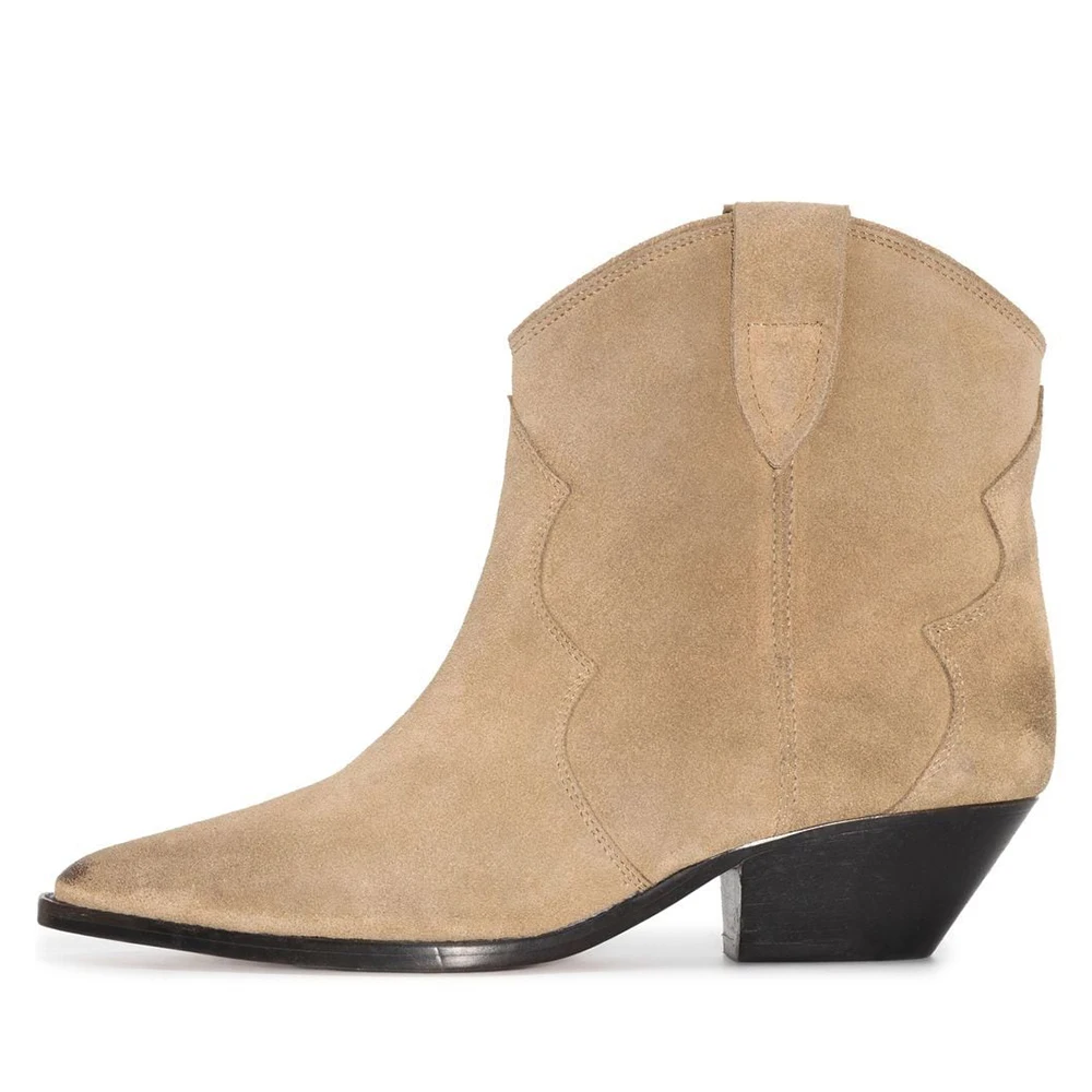 Stivali Western da donna Beige neri stivali corti alla moda con tacco spesso alla moda nuovi stivali da Cowboy Casual scarpe a forma di mandorla in