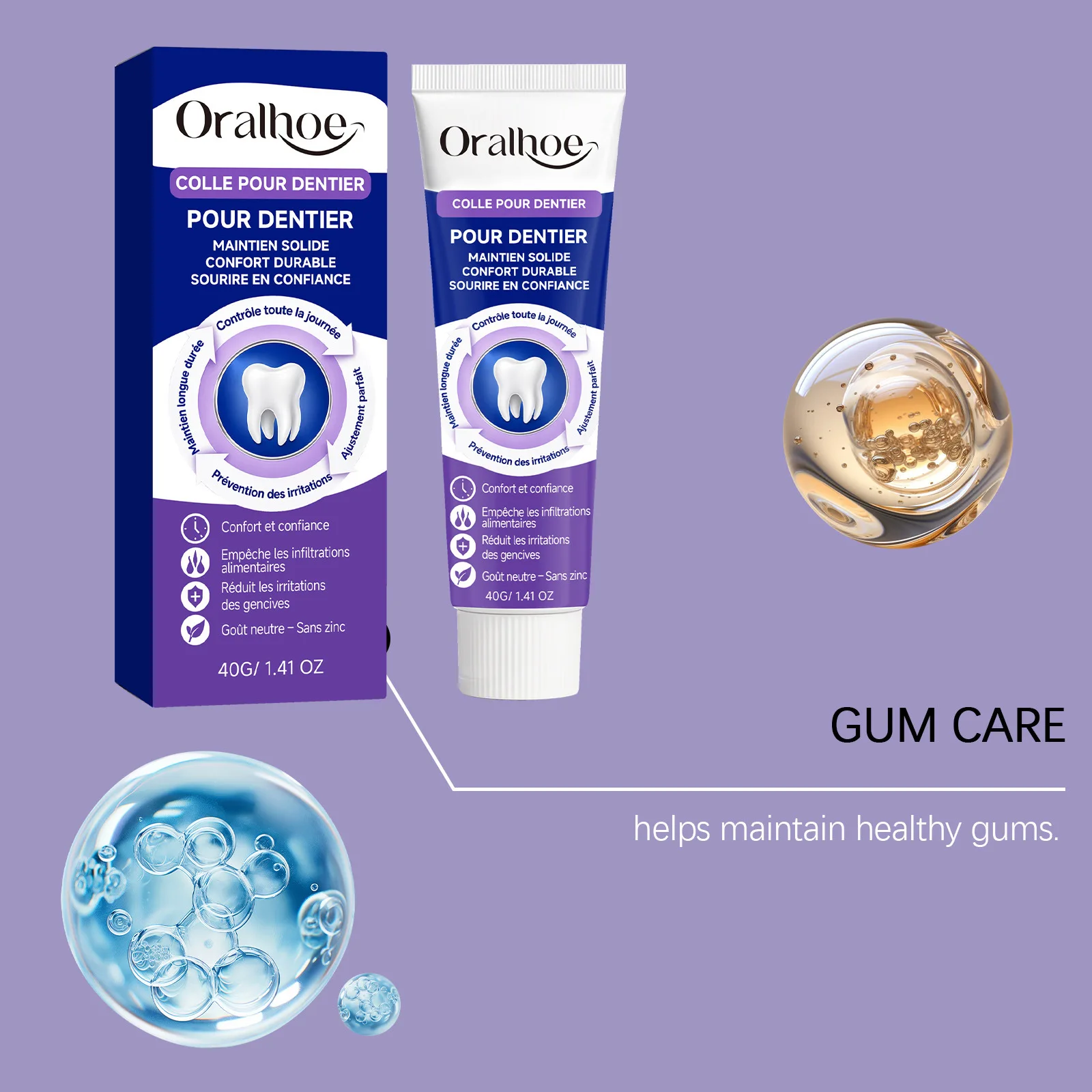 Oralhoe Denture Adhesive Cream Hydroxyapatite Secure Fit All Day Comfort Strong Hold Upper Lower Partial Full Dentures Adhesive