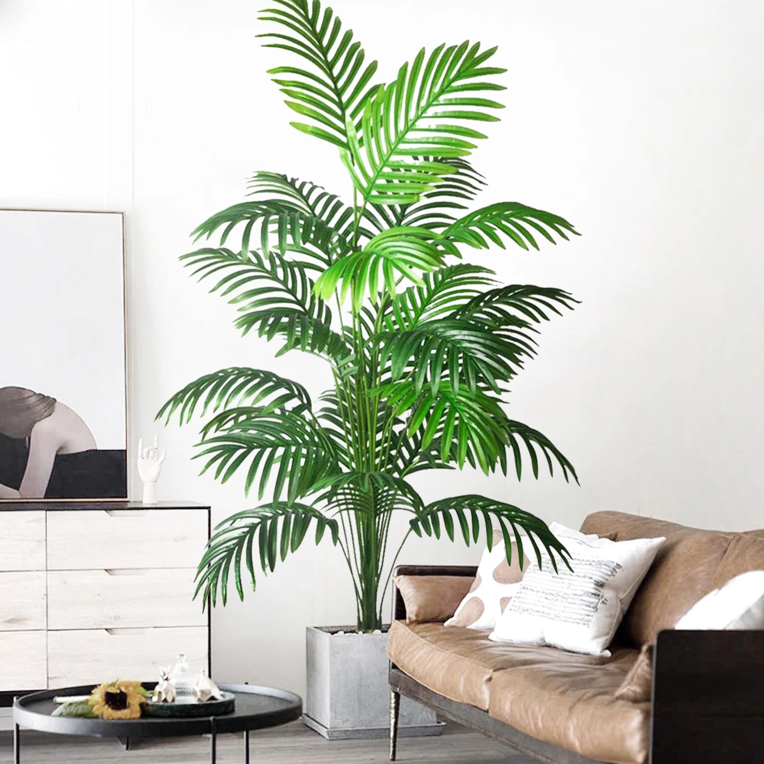 120cm Artificial Palm Tree Tropical Fake Plant Green Plastic Palm Leaf Branches Suitable for Home Garden Decoration