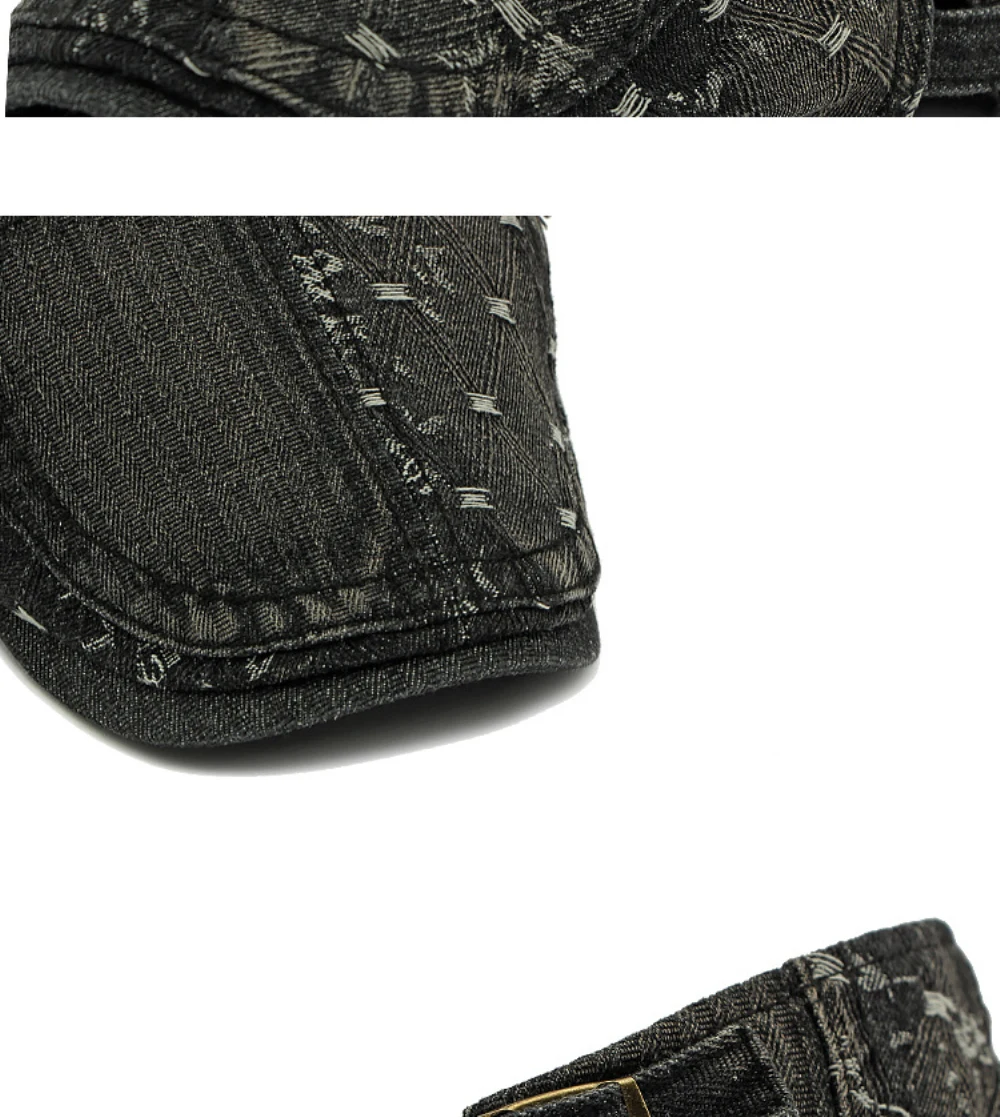 HT4728 Herren- und Damen-Baskenmützen, Verstellbare Ivy-Flatcaps, Künstler- und Malermützen für Frauen, 100% Baumwolle, Hochwertige Denim-Baskenmütze – Detail 6
