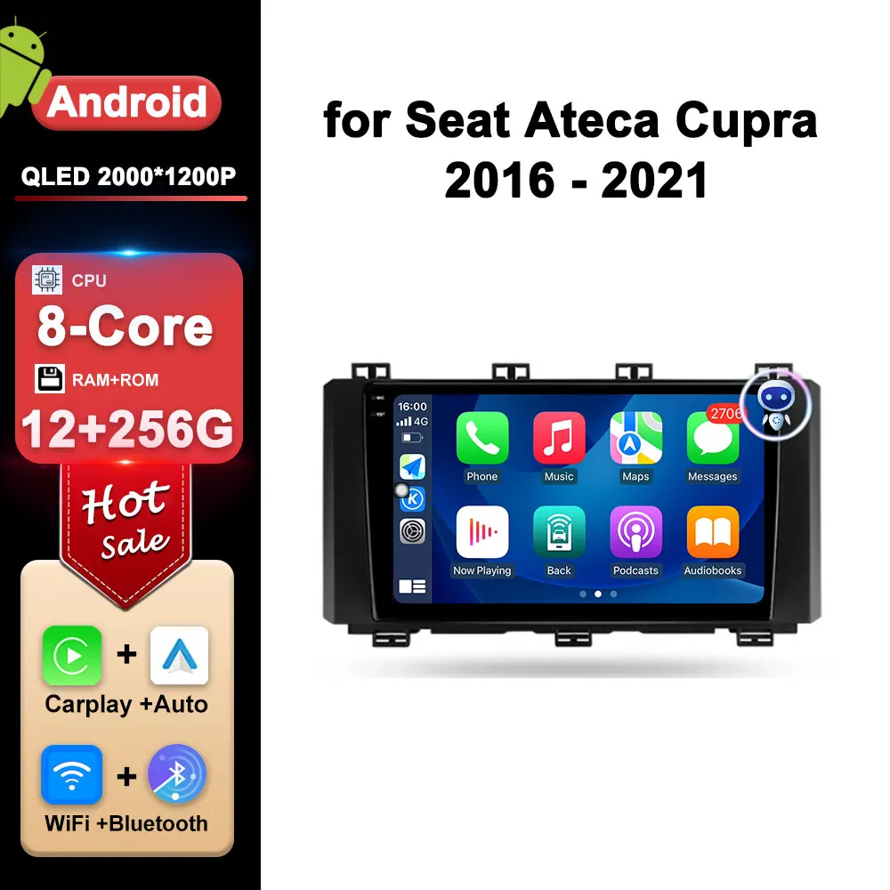 for Seat Ateca Cupra  2016 - 2021 Car Radio Multimedia Player Wireless Carplay Android Auto GPS Navigation DSP Stereo Head Unit