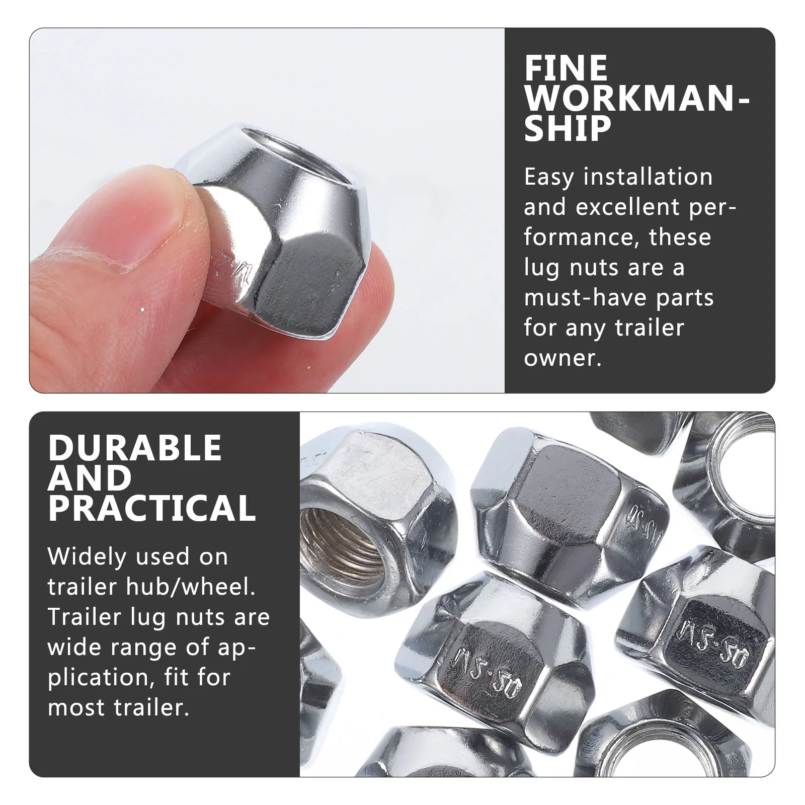 

10Pcs Wheel and Tire Lug Nuts M14x1.5 Steel Camper Trailer Hub Nuts Sturdy Easy Install Long Life Trailer Accessories