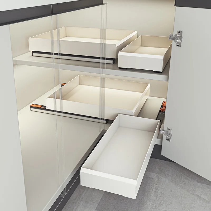 Kitchen corner basket cabinet inner rack, slide rail drawer type narrow cabinet ultra-deep cabinet