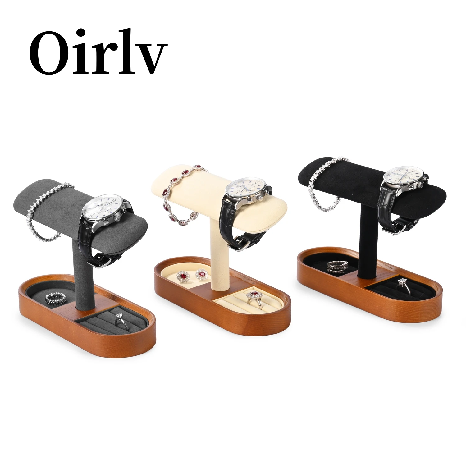 Oirlv Wooden Watch Holder Black T-Shaped Jewelry Stand For Ring Earrings Bracelet Bangle Watch Display Wood T-Bar Jewelry Stand