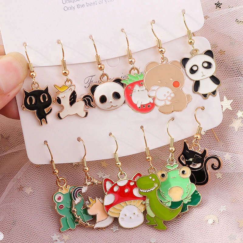 

Aihua Cute Enamel Animals Earrings Lovely Cat Paw Duck Unicorn Panda Drop Earring for Women Girls Birthday Gifts Party Jewelry