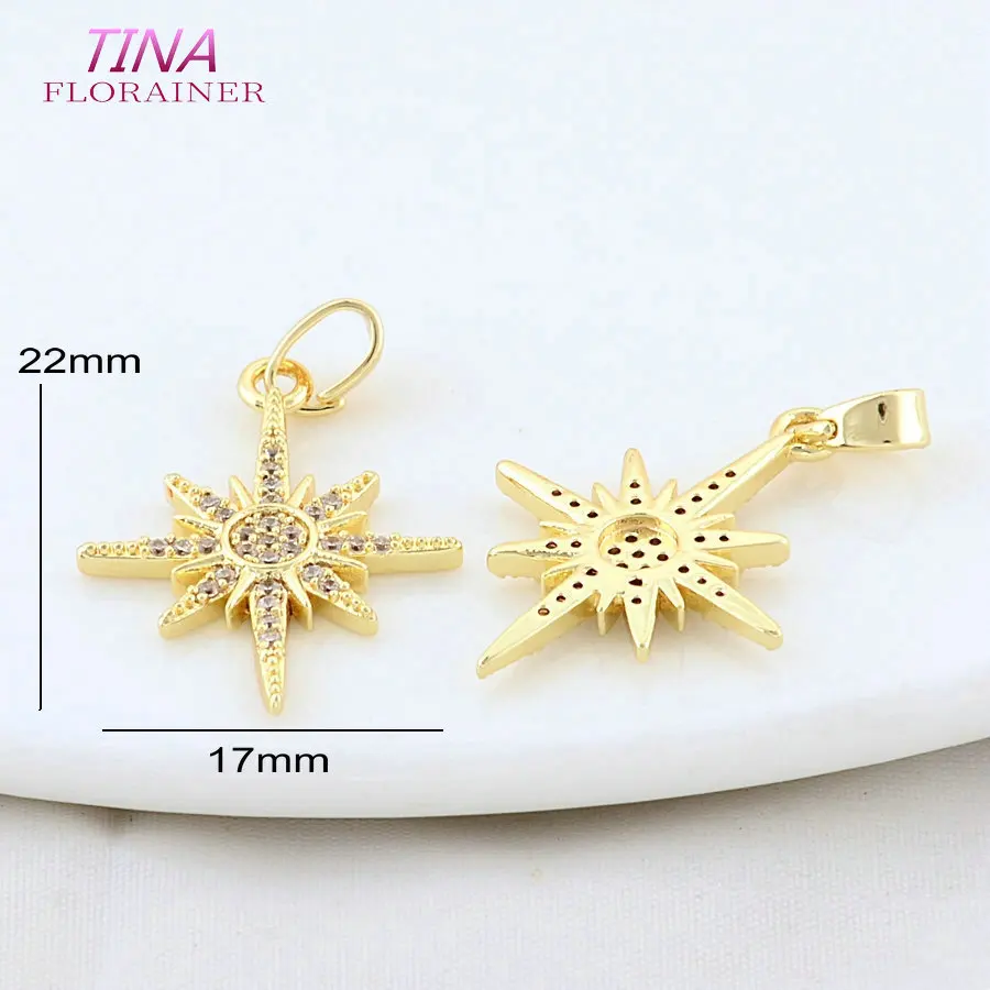 4PCS 18K Gold Color Plated and Zircon Star Sun Charms Pendants Jewelry Making Supplies Diy Accessories view 3