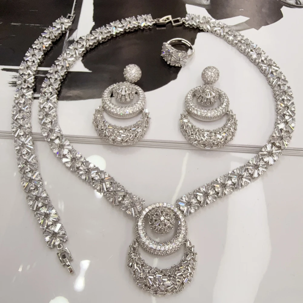 EMMA العصرية 4 قطعة مجموعة مجوهرات الزفاف الأفريقية الهندسية للنساء حفل زفاف النيجيري دبي قلادة طقم من الحلقان #4