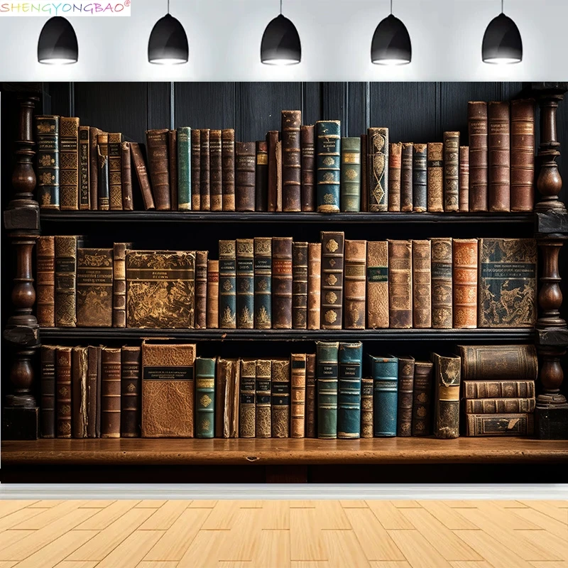 Bookshelf Photography Backdrops Props Library Furniture Bookcase Portrait Meeting Office Live Streaming Background JS-03