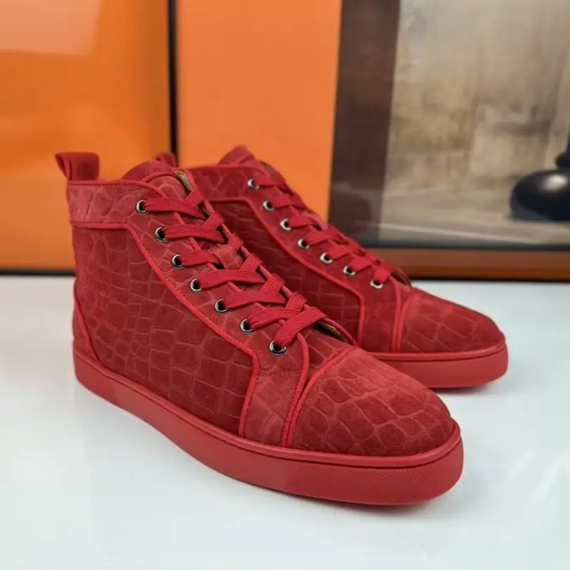 Men's High Top Sneakers Red Crocodile Pattern Leather Spiked Studded Casual Shoes Red Bottom Luxury Designer Lace Up Footwear