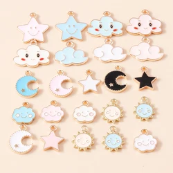 Leslie 10Pcs Enamel Pink Sun Moon Stars Smile Cloud Charms Pendants For DIY Earring Bracelet Necklace Handmade Jewelry Findings