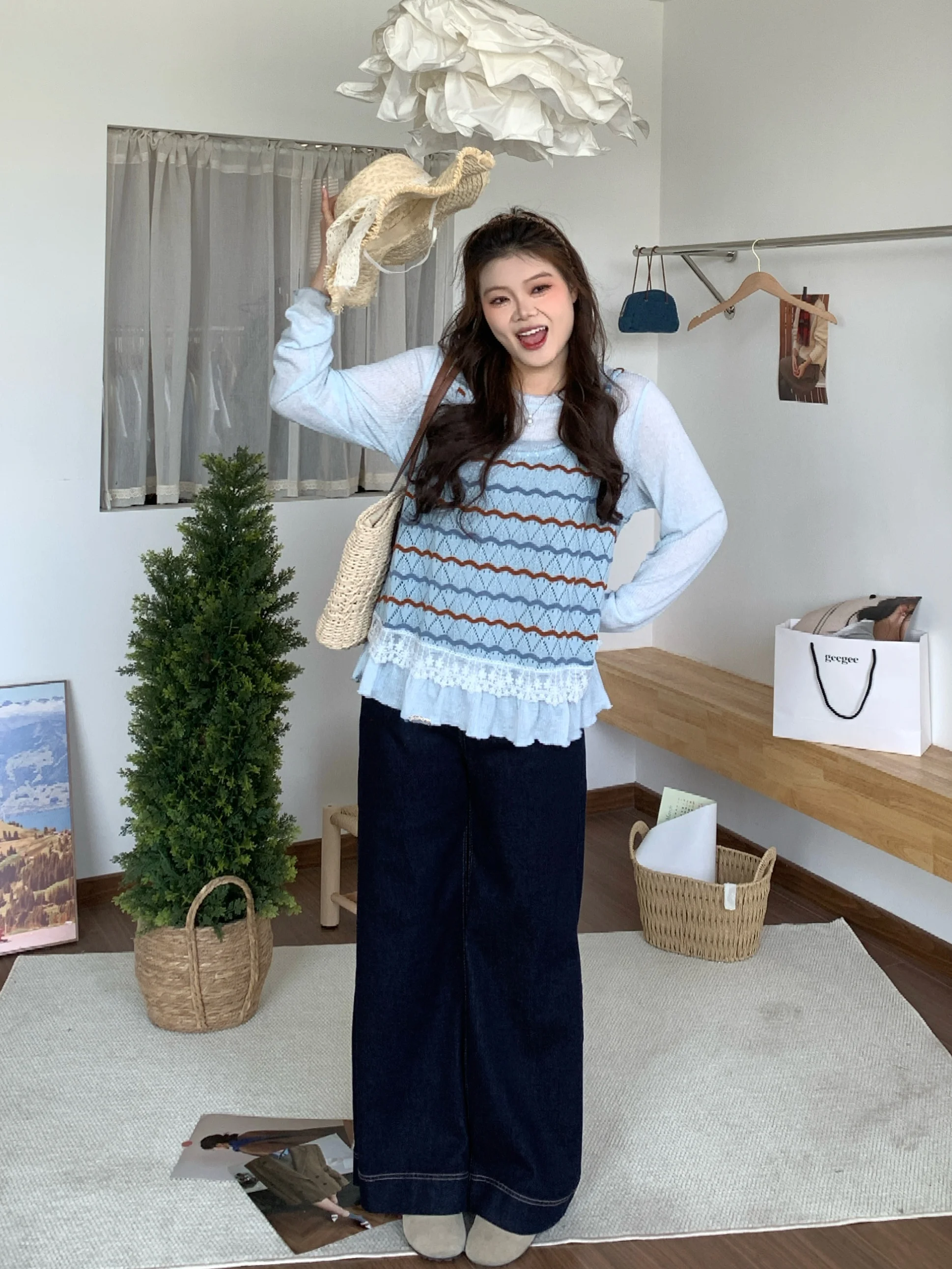 

Slimming Effect Long Sve T-irt Set plus Size Korean Sle Diamond id Design Casual Wear Spring Faion Outfit Two-Piec...