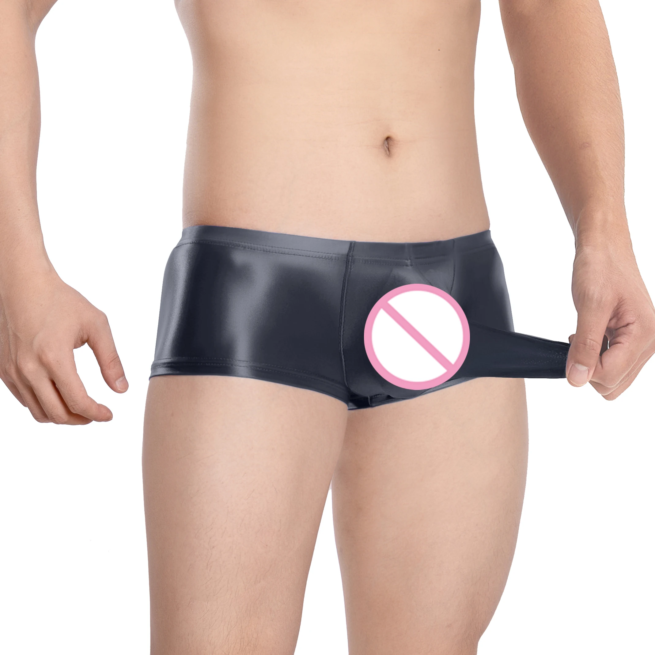 

Сексуальное мужское нижнее белье с низкой талией, тонкие прозрачные глянцевые шорты-боксеры, эластичные длинные выпуклые боксеры, гладкие плавки со слоном JJ