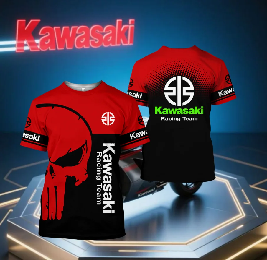 

Summer Kawasaki Skull Racing Suit Men's Quick Dry T-Shirt 25 Hot Selling Short Sleeve Motorcycle Casual Breathable Loose Fashion