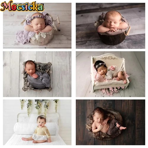 Imagen 2 del producto Fondo de suelo de madera Mocsicka para sesión de fotos de niños recién nacidos, retrato de bebé, telón de fondo para fotografía, arte fotográfico, accesorios para sesión fotográfica, estudio