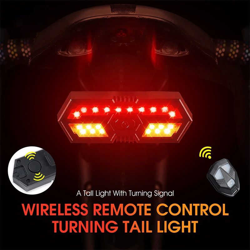 Bicycle Turn Signal Rear Light LED Cycling Taillight USB Rechargeable Bike Wireless Lights Riding Warning Flashing Lights Parts