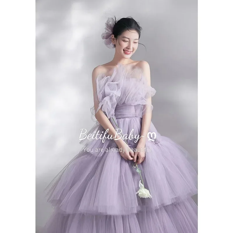 Customized Palace Style Women's Wedding Dress Strapless Off The Shoulder Tiered Ball Gown Evening Dresses for Women Vestidos