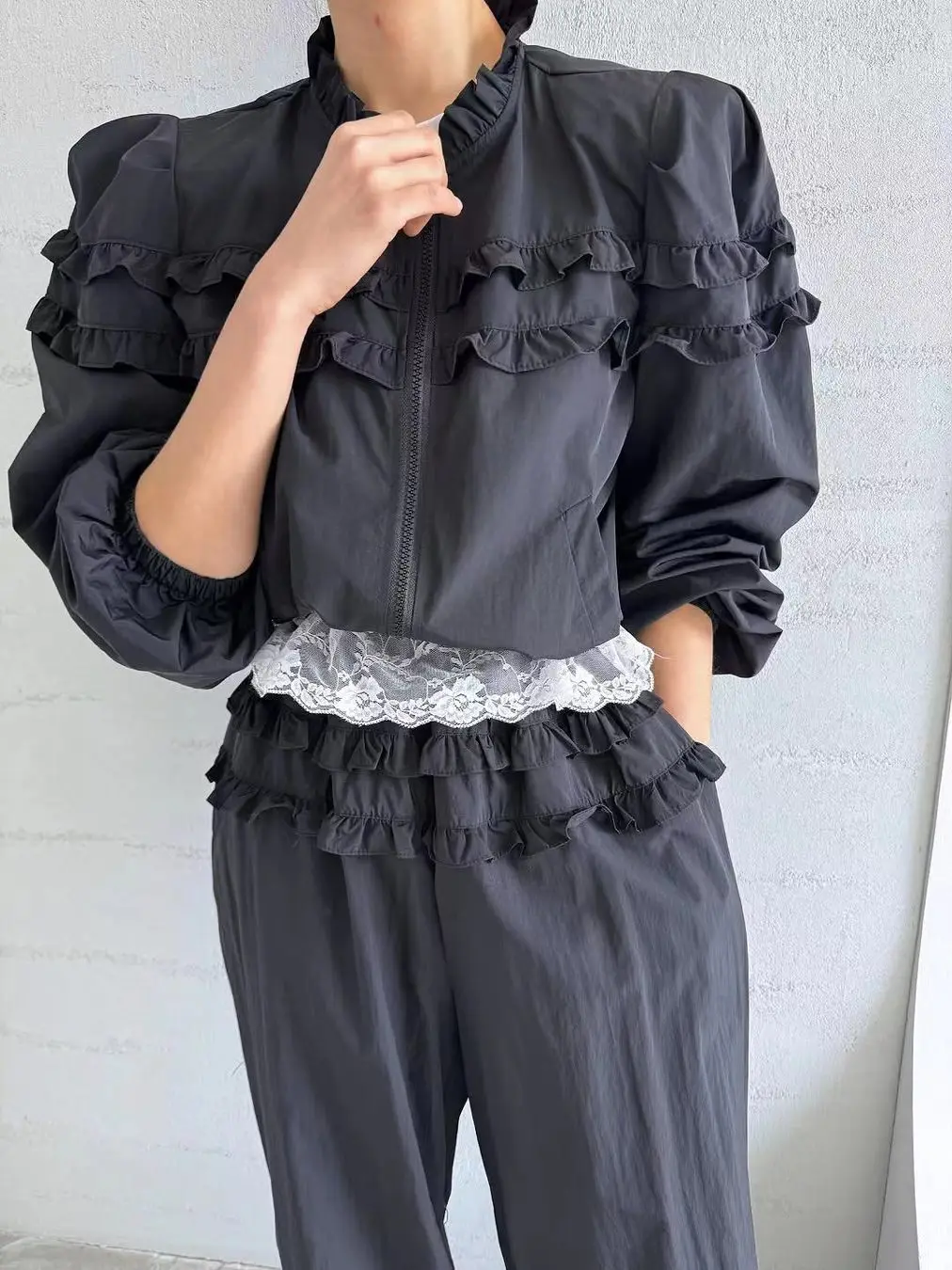 Giacca a vento ampia Bubble Sve da donna Jaet Zipper Splice Pantaloni casual Set Anti-età Poliestere versatile Primavera Faion