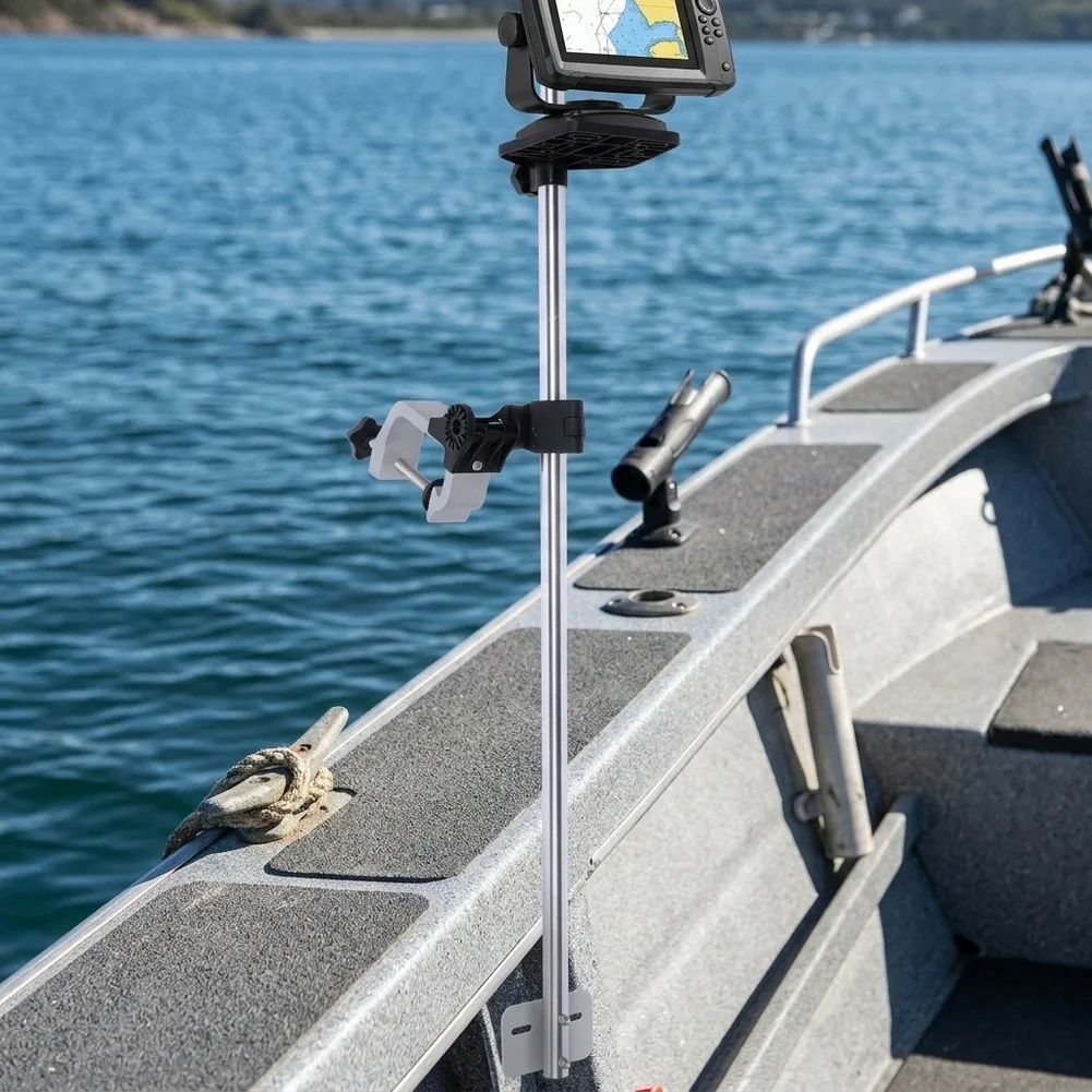 アルミ製魚群探知機マウントブラケット回転式固定魚群探知機ホルダー80cm-360度-°-全方向回転式釣り道具