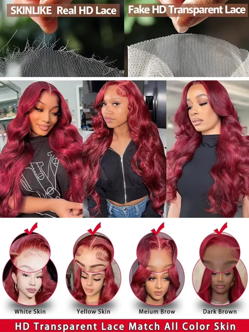 220% Density 32 inch Brazilian Body Wave 99J Burgundy 13x6 HD Lace Front Human Hair Wigs PrePluck 13x4 Glueless Lace Frontal Wig image 5