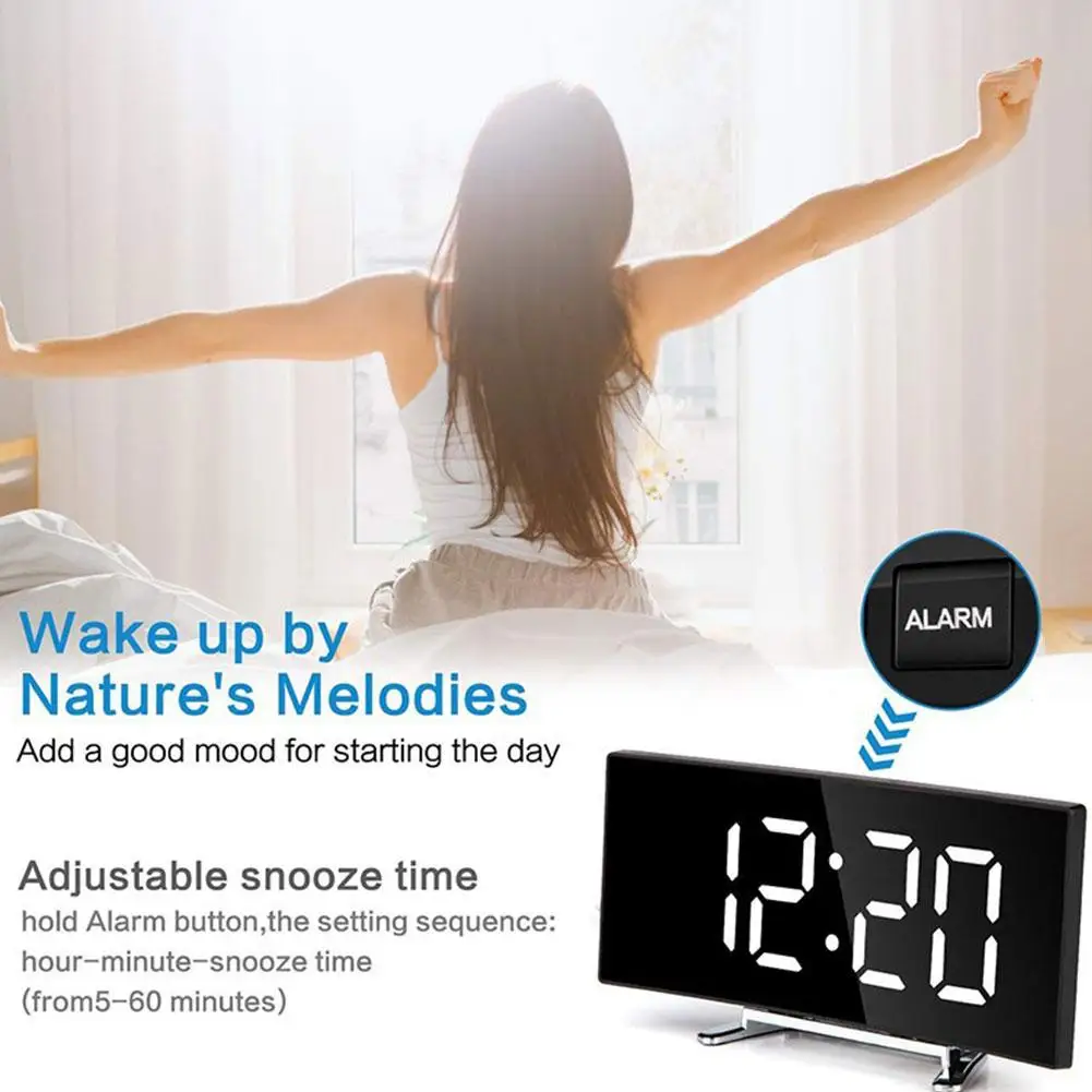 Arc Alarm Clock Voice-controlled Induction Electronic Multi-function Alarm Mirror Clock LED Alarm Display Large Screen Cloc A2X7